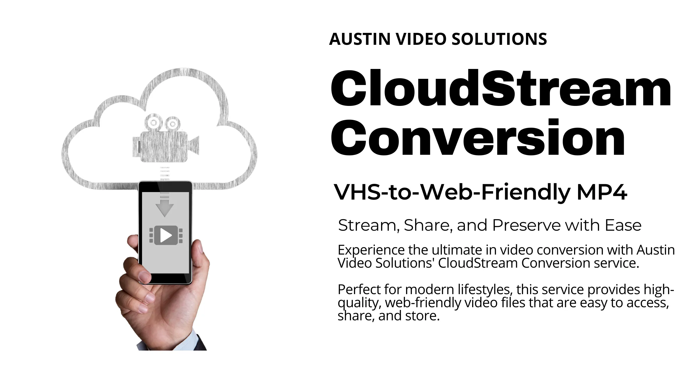 Your cherished memories, safely and securely converted from VHS to digital format with Austin Video Solutions.</p>
<p>