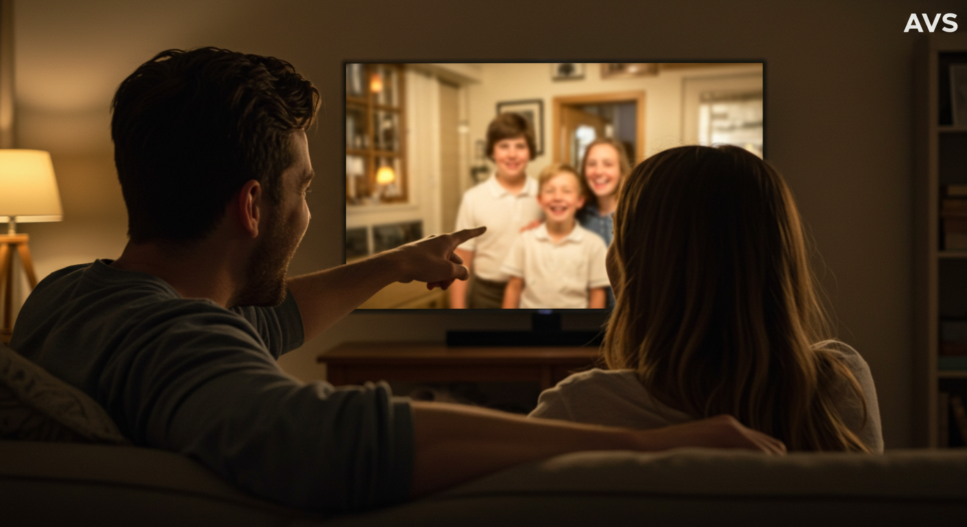 Couple watching digitized family video on a TV — Austin Video Solutions
